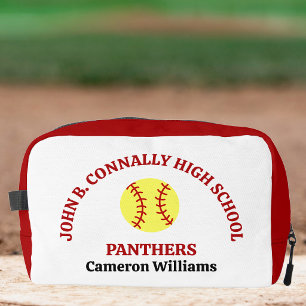 Red High School Softball Player Personalized Dopp Kit