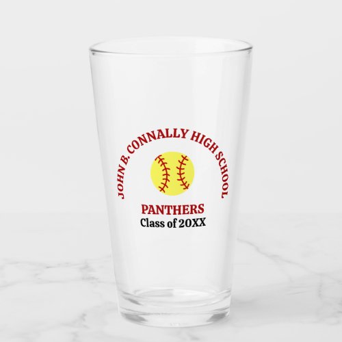 Red High School Softball Player Personalized Glass