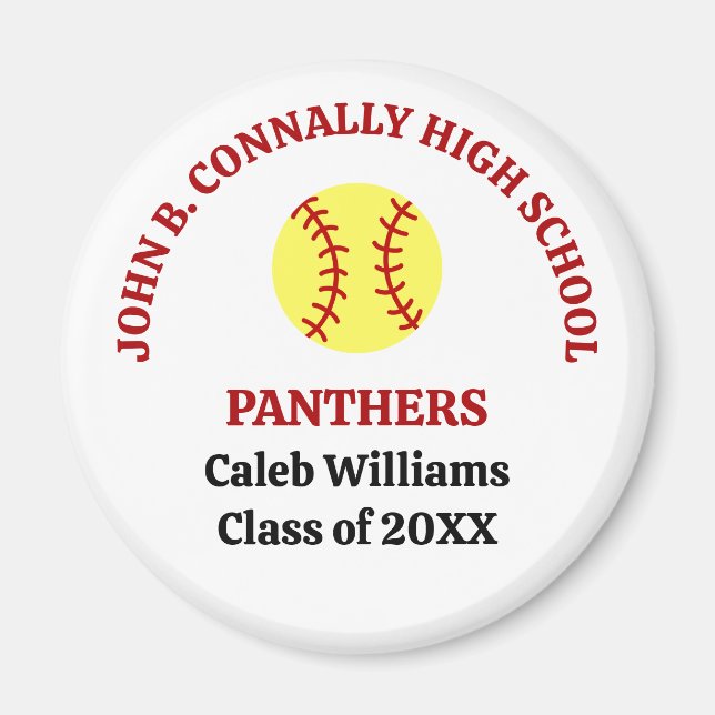 Red High School Softball Player Personalized Magnet (Front)