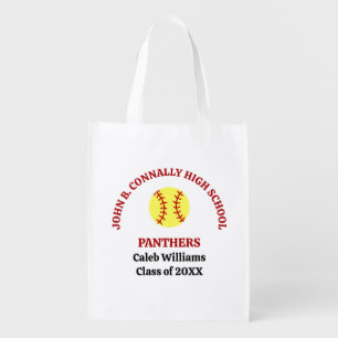Red High School Softball Team Personalized Grocery Bag