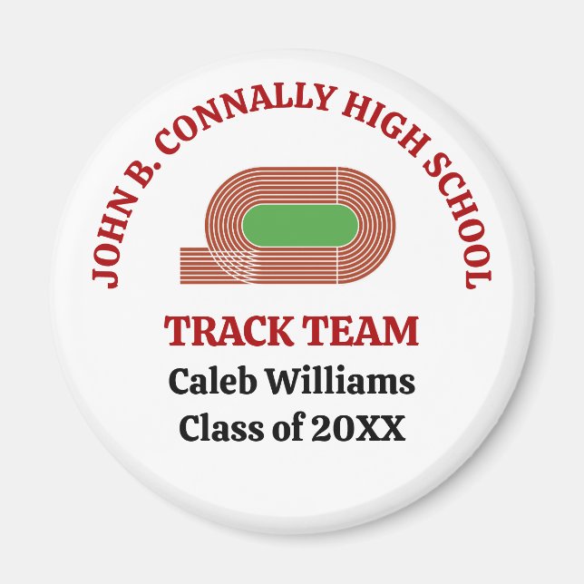 Red High School Track Team Custom Runner Magnet (Front)