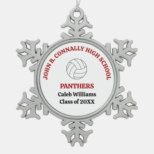 Red High School Volleyball Player Personalized Snowflake Pewter Christmas Ornament
