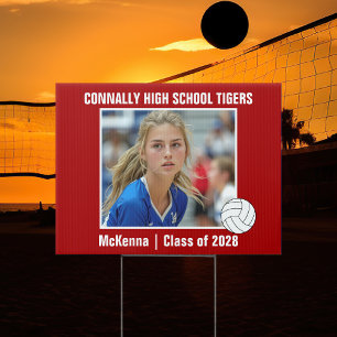 Red High School Volleyball Player Photo Yard Sign