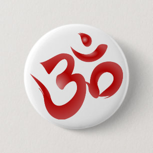 Red Hindu Symbol Om Aum Devanagari Calligraphy Button