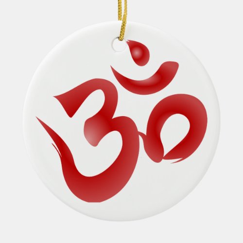 Red Hindu Symbol Om Aum Devanagari Calligraphy Ceramic Ornament