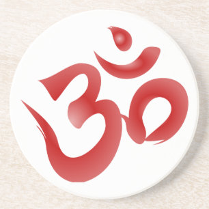 Red Hindu Symbol Om Aum Devanagari Calligraphy Coaster
