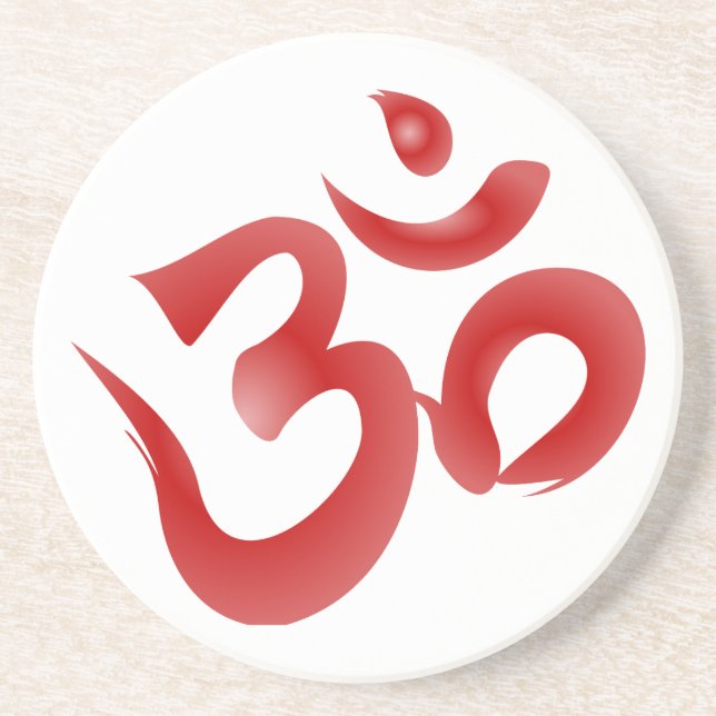 Red Hindu Symbol Om Aum Devanagari Calligraphy Coaster (Front)