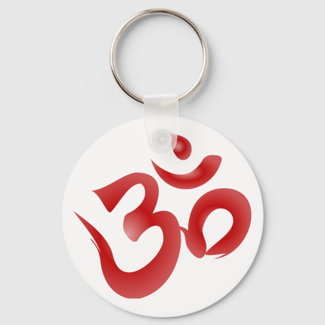Red Hindu Symbol Om Aum Devanagari Calligraphy Keychain (Front)