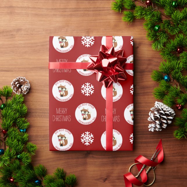 Red Hipster Holiday Fox Personalized Wrapping Paper (Holiday Gift)