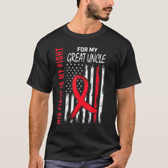 Red His Fight Great Uncle Heart Disease Awareness  T-Shirt (Front)