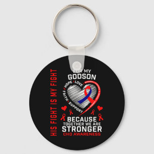 Red His Fight Is My Fight Godson Chd Awareness Hea Keychain