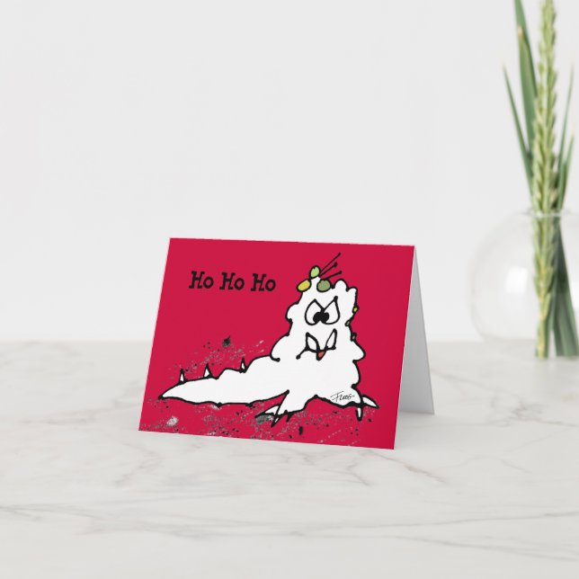 Red Ho Ho Ho Cartoon Slug Escargot Christmas Card (Front)