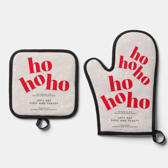 Red Ho Ho Ho Christmas Oven Mitt & Pot Holder Set (Front)