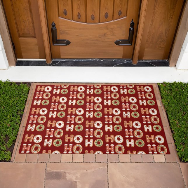 Red Ho Ho Ho Gingerbread Cookie Christmas Doormat (Outdoor)