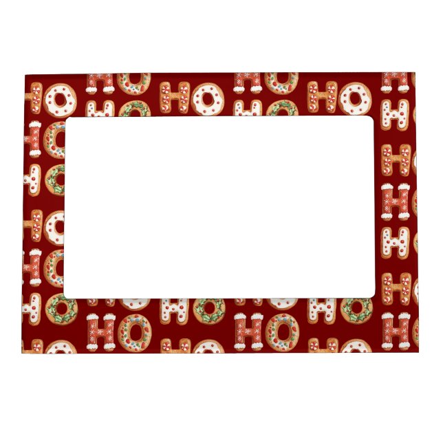Red Ho Ho Ho Gingerbread Cookie Christmas Magnetic Frame (Front)