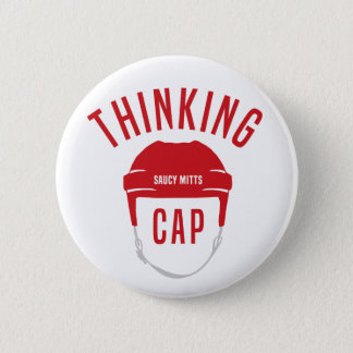Red Hockey Helmet Thinking Cap Flair Button