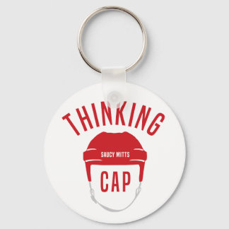 Red Hockey Helmet Thinking Cap Keychain