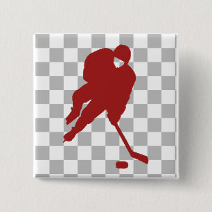 RED HOCKEY PLAYER PINBACK BUTTON