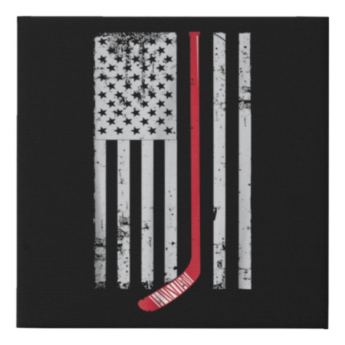 Red Hockey Stick American Flag USA Hockey Faux Canvas Print