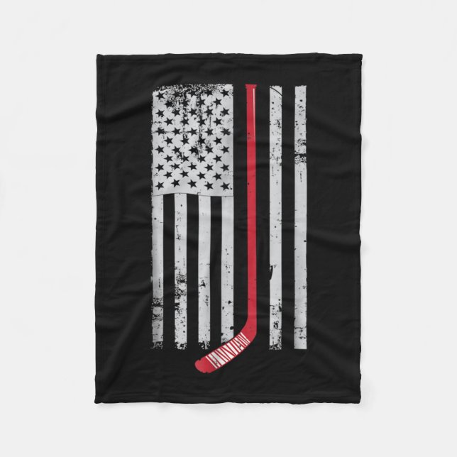 Red Hockey Stick American Flag USA Hockey Fleece Blanket (Front)