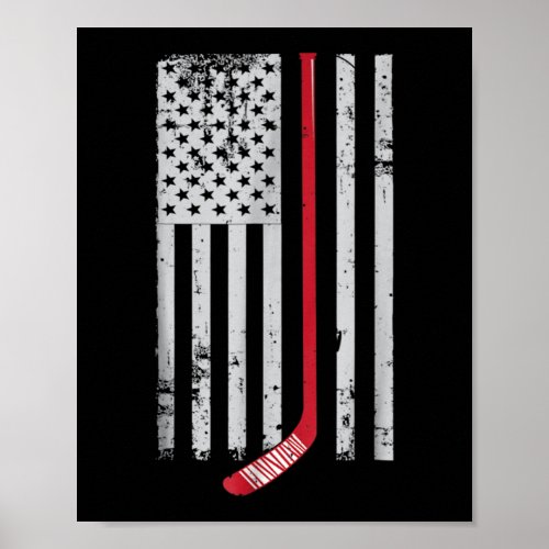 Red Hockey Stick American Flag USA Hockey Poster