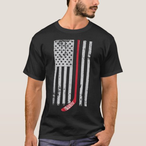 Red Hockey Stick American Flag USA Hockey T_Shirt