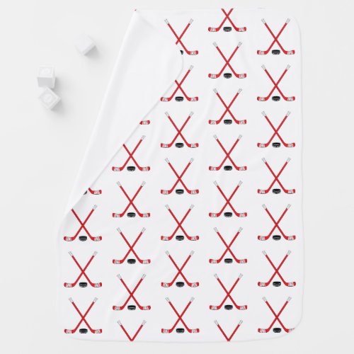 Red Hockey Sticks and Puck Infant Baby Blanket