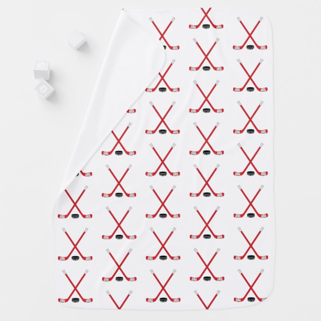 Red Hockey Sticks and Puck Infant Baby Blanket (In Situ)