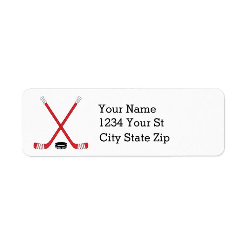 Red Hockey Sticks and Puck Return Address Label