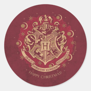 Red HOGWARTS™ Crest Holiday Wreath Classic Round Sticker