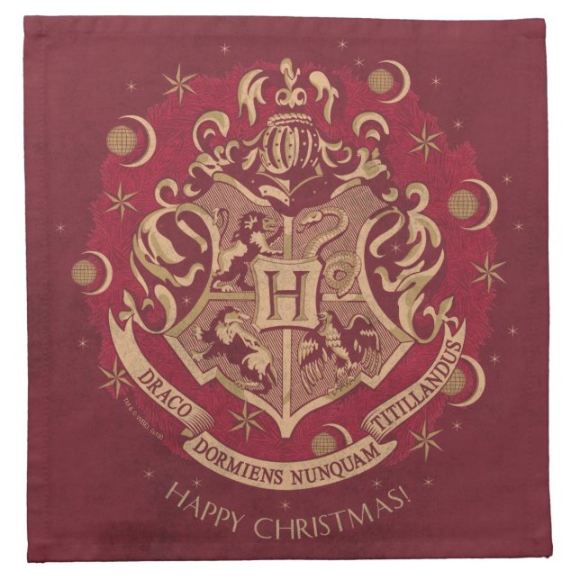 Red HOGWARTS™ Crest Holiday Wreath Cloth Napkin (Front)