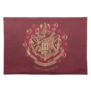 Red HOGWARTS™ Crest Holiday Wreath Cloth Placemat
