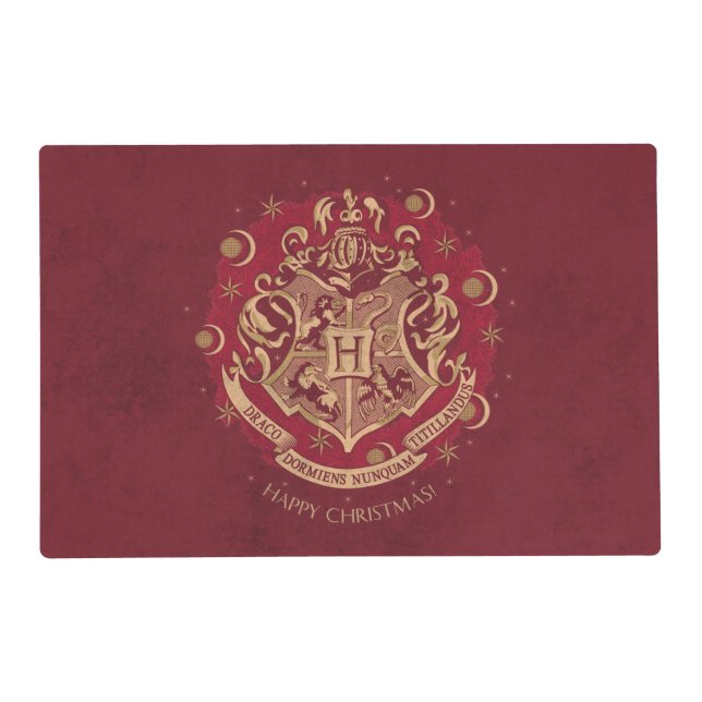 Red HOGWARTS™ Crest Holiday Wreath Placemat (Front)