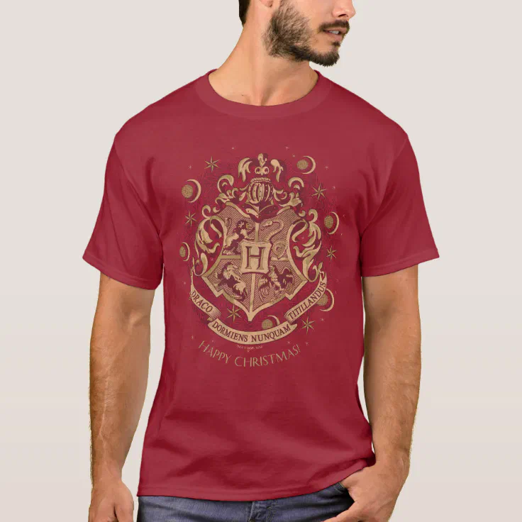 Red HOGWARTS™ Crest Holiday Wreath T-Shirt | Zazzle