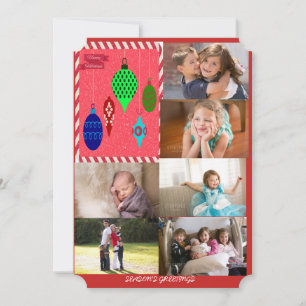 Red Holiday 6 Photo Collage with Ornaments