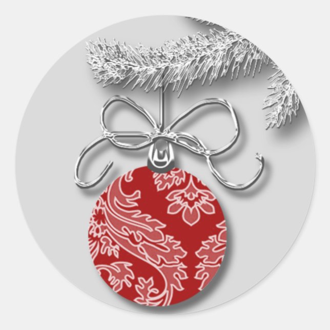 Red Holiday Ball Christmas Cards Envelope Seals (Front)