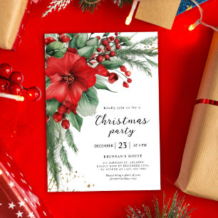 Red Holiday Botanical Christmas Party Invitation