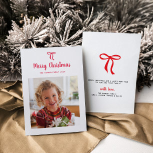 Red Holiday Bow Merry Christmas Letterpress Photo Cards