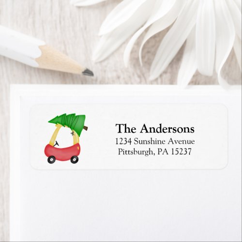 Red Holiday Car Baby Shower Label