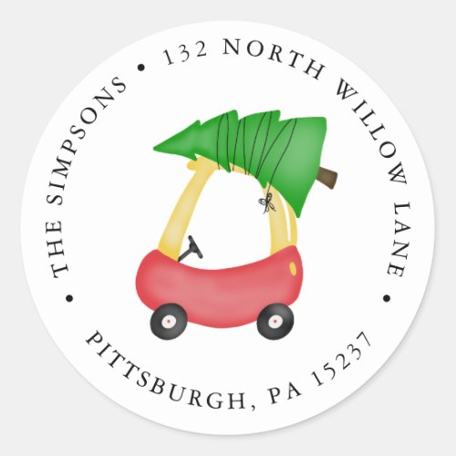 Red Holiday Car Return Address  Classic Round Sticker