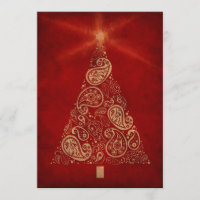 Red Holiday Card with Paisley Christmas Tree