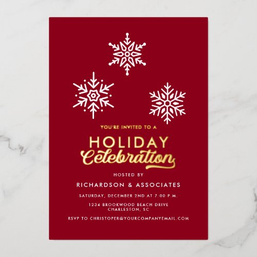Red Holiday Celebration Corporate Party Logo Foil Invitation