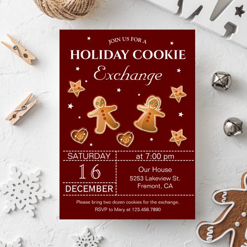 Red Holiday Christmas Cookie Exchange Party Invitation