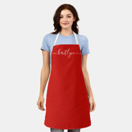 Red Holiday Christmas kitchen Personalized script Apron