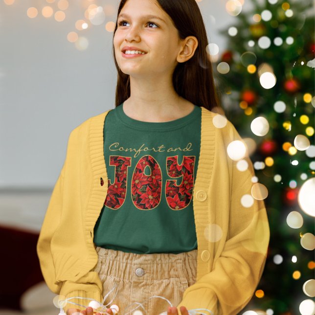 Red Holiday Christmas Poinsettia Comfort & Joy T-Shirt (Creator Uploaded)