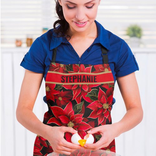 Red Holiday Christmas Poinsettia Pattern Apron