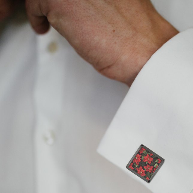 Red Holiday Christmas Poinsettia Pattern Cufflinks (Creator Uploaded)