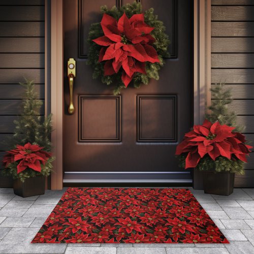 Red Holiday Christmas Poinsettia Pattern Doormat