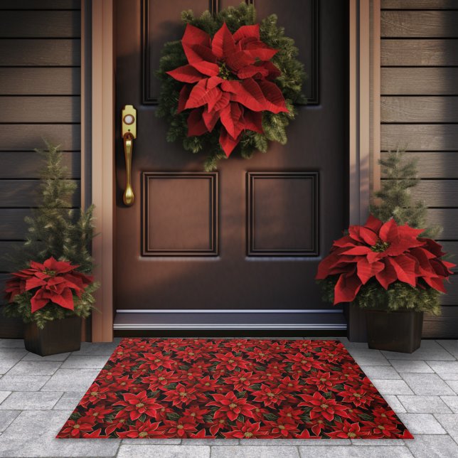 Red Holiday Christmas Poinsettia Pattern Doormat (Creator Uploaded)