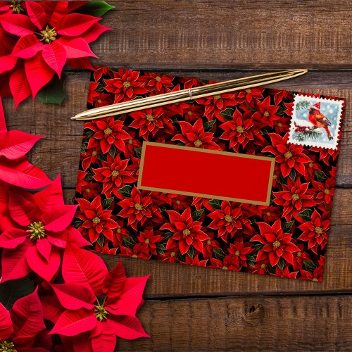 Red Holiday Christmas Poinsettia Pattern Envelope